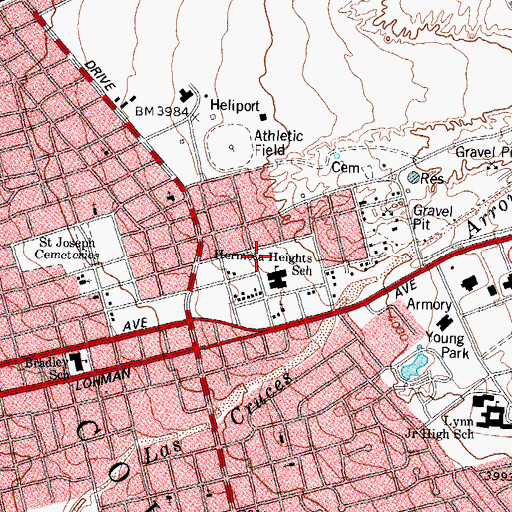 Topographic Map of Hermosa Heights School, NM