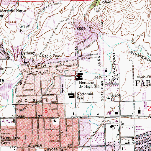 Topographic Map of Hermosa Junior High School, NM