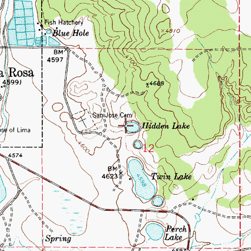 Topographic Map of Hidden Lake, NM