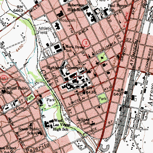 Topographic Map of New Mexico Highlands University, NM