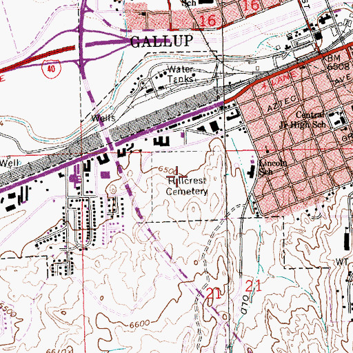 Topographic Map of Hillcrest Cemetery, NM