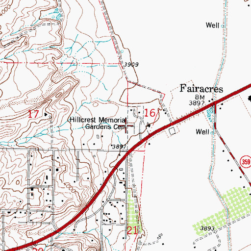 Topographic Map of Hillcrest Memorial Gardens Cemetery, NM