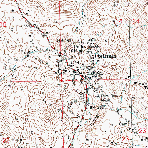 Topographic Map of Oatman, AZ
