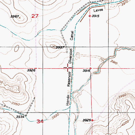 Topographic Map of Hondo Reservoir Diversion Canal, NM