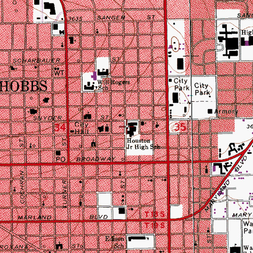 Topographic Map of Houston Middle School, NM