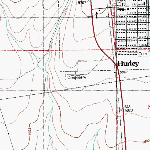 Topographic Map of Hurley Cemetery, NM