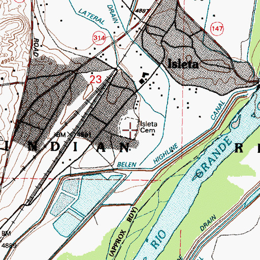 Topographic Map of Isleta Cemetery, NM