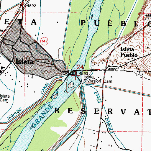 Topographic Map of Isleta Diversion Dam, NM