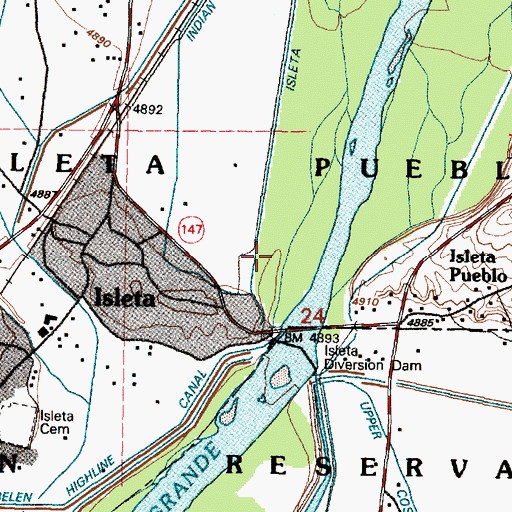 Topographic Map of Isleta Riverside Drain, NM