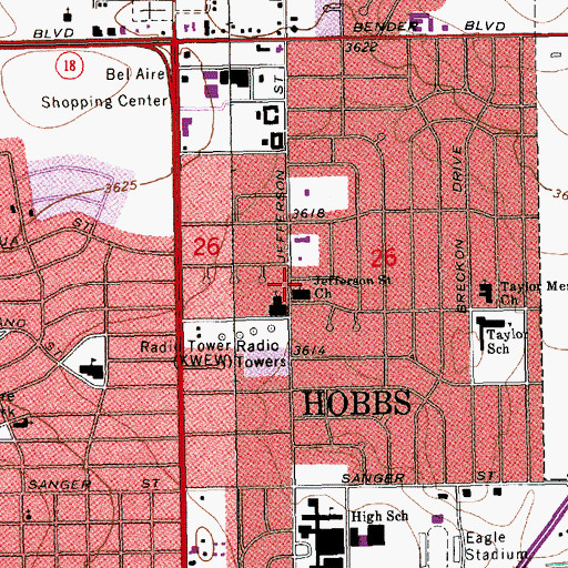 Topographic Map of Jefferson Saint Church, NM