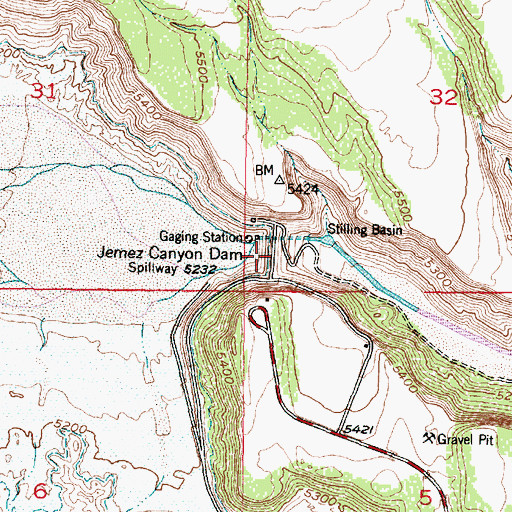 Topographic Map of Jemez Canyon Dam, NM