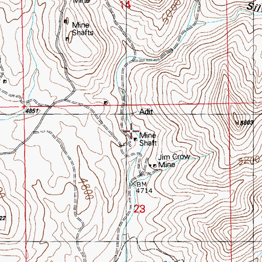 Topographic Map of Jim Crow Mine, NM