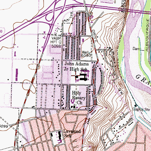 Topographic Map of John Adams Middle School, NM