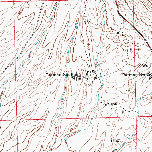 Topographic Map of Oatman Southern Mine, AZ