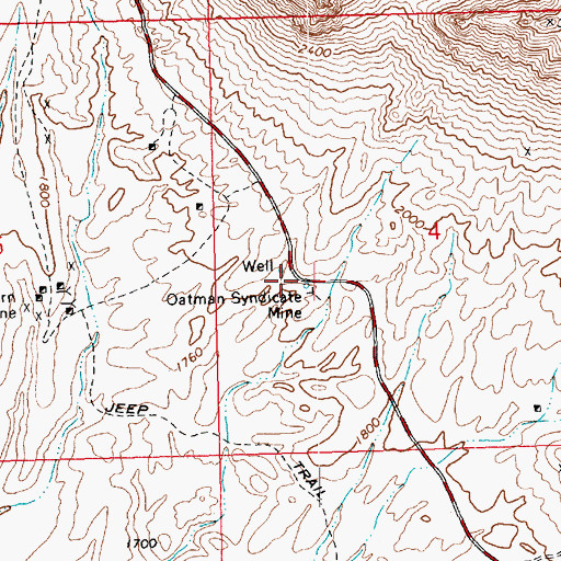 Topographic Map of Oatman Syndicate Mine, AZ