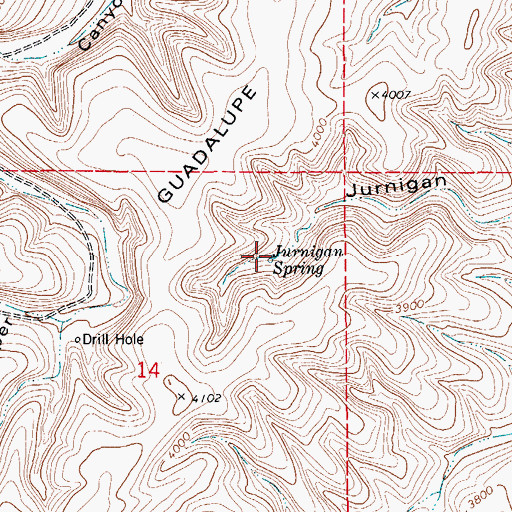 Topographic Map of Jurnigan Spring, NM