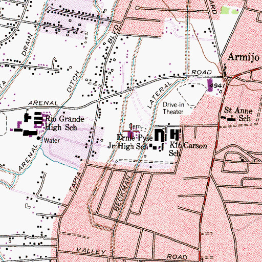 Topographic Map of Kit Carson Elementary School, NM