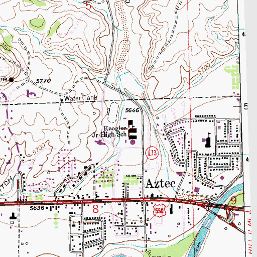 Topographic Map of Koogler Junior High School, NM