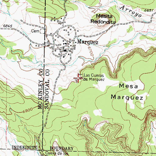 Topographic Map of Las Cuevas de Marquez, NM