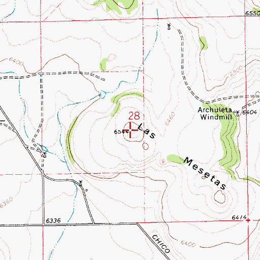 Topographic Map of Las Mesetas, NM