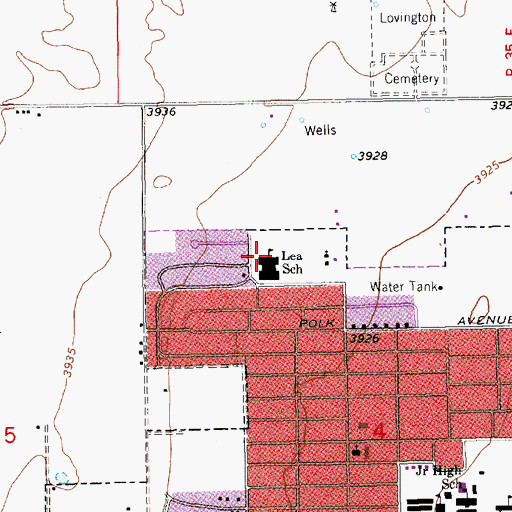 Topographic Map of Lea School, NM