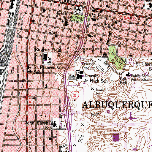 Topographic Map of Lincoln Junior High School, NM