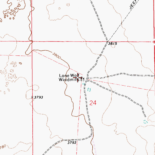 Topographic Map of Lone Wolf Windmills, NM
