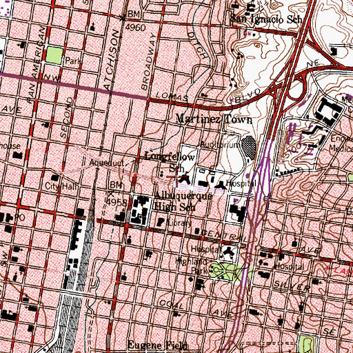 Topographic Map of Longfellow Elementary School, NM