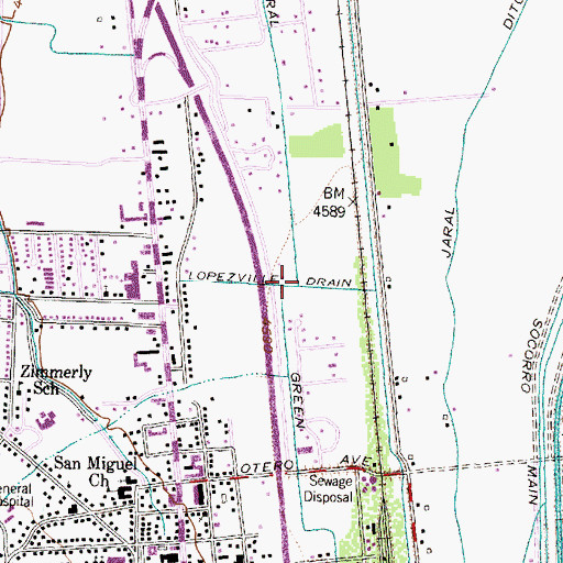 Topographic Map of Lopezville Drain, NM