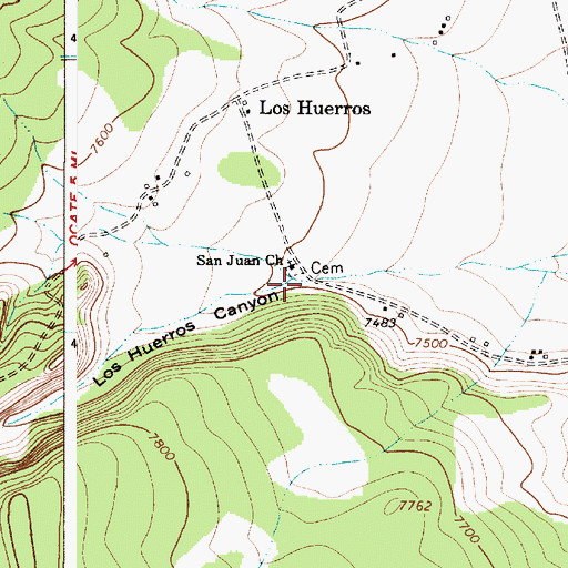 Topographic Map of Los Huerros Canyon, NM