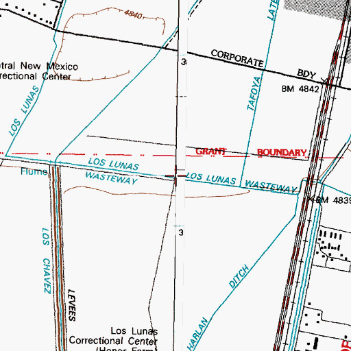 Topographic Map of Los Lunas Wasteway, NM