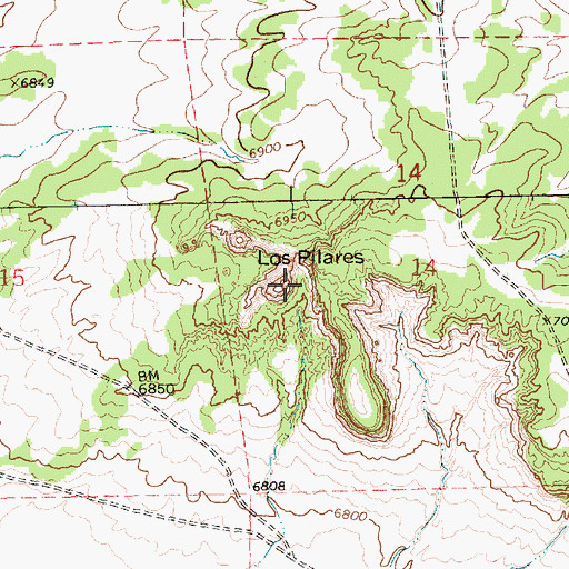 Topographic Map of Los Pilares, NM