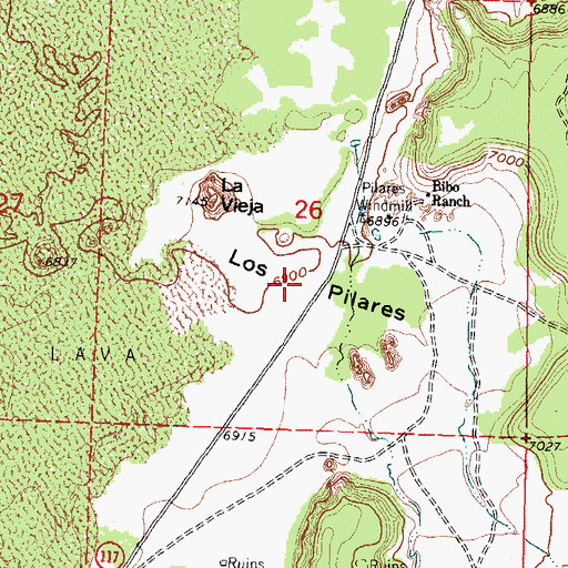 Topographic Map of Los Pilares, NM