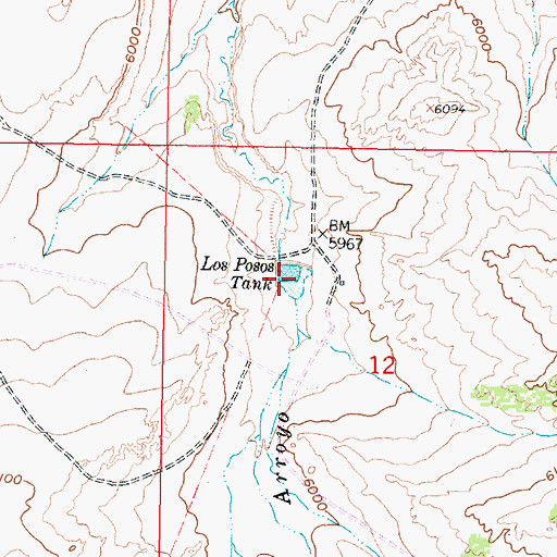 Topographic Map of Los Posos Tank, NM