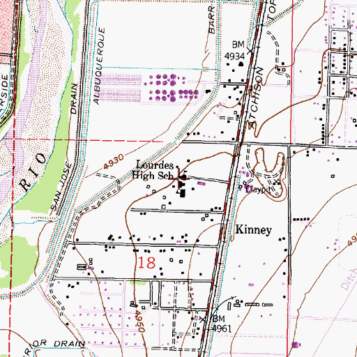 Topographic Map of Lourdes High School (historical), NM