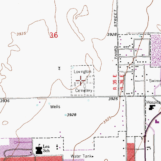 Topographic Map of Lovington Cemetery, NM