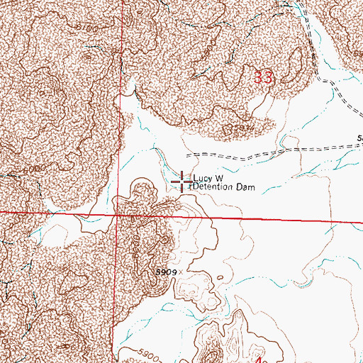 Topographic Map of Lucy W Detention Dam, NM