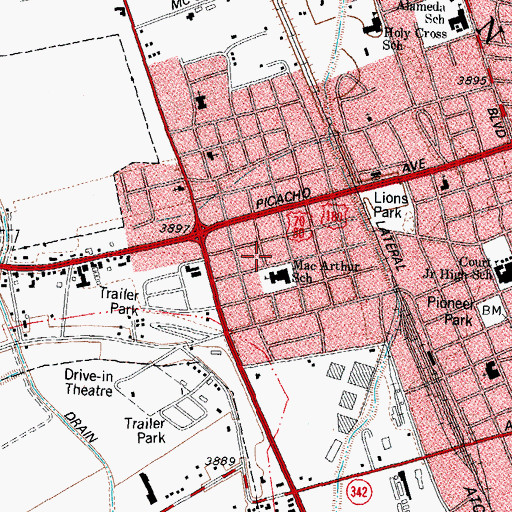 Topographic Map of MacArthur School, NM
