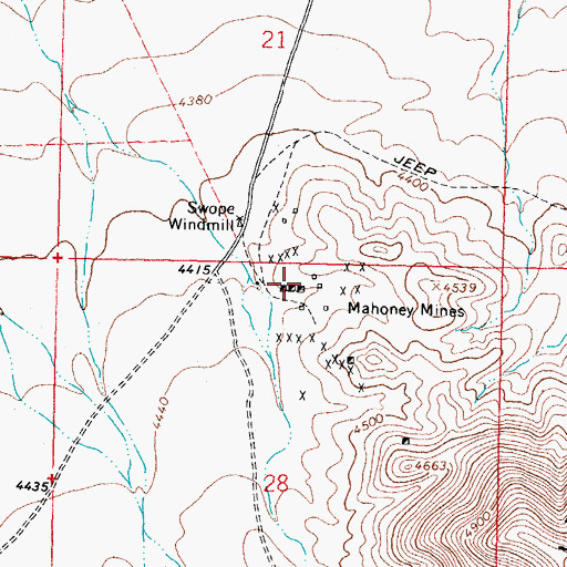 Topographic Map of Mahoney Mines, NM