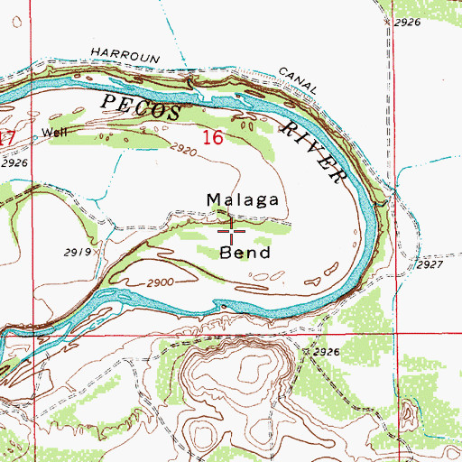 Topographic Map of Malaga Bend, NM