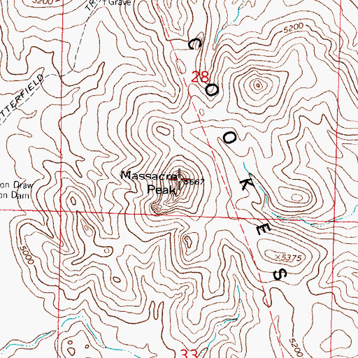 Topographic Map of Massacre Peak, NM