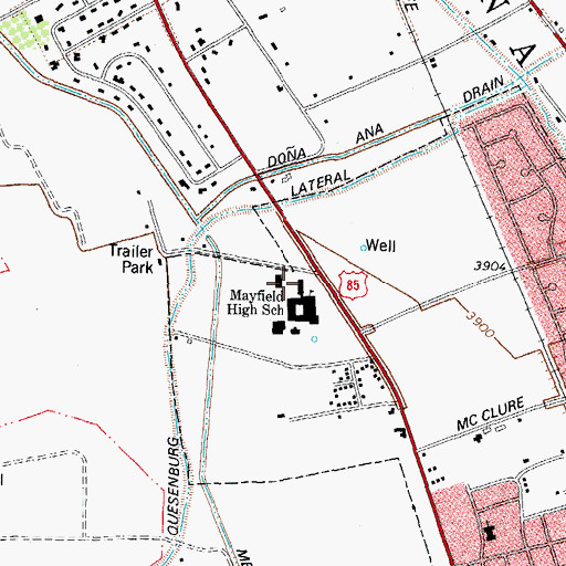 Topographic Map of Mayfield High School, NM