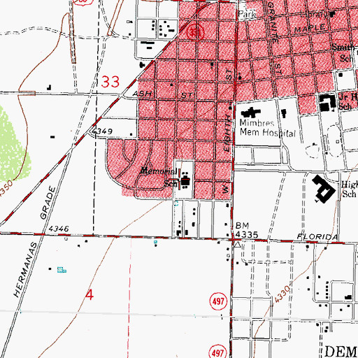 Topographic Map of Memorial School, NM
