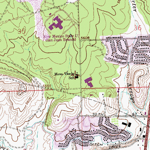 Topographic Map of Mesa Verde School, NM