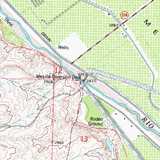 Topographic Map of Mesilla Diversion Dam, NM