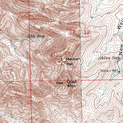Topographic Map of Mexican Hat, NM