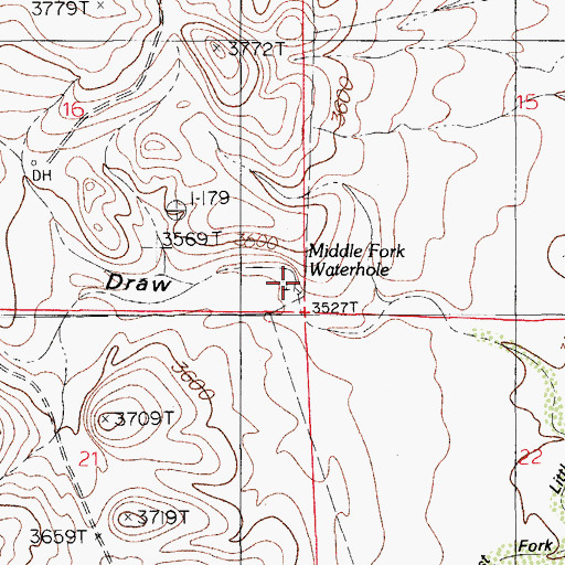 Topographic Map of Middle Fork Waterhole, NM