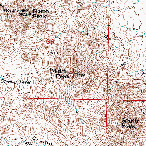 Topographic Map of Middle Peak, NM