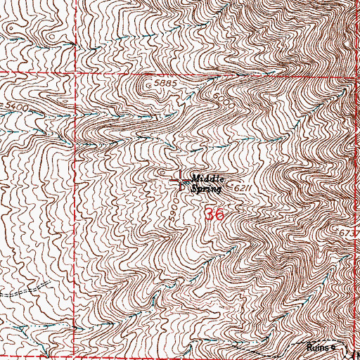 Topographic Map of Middle Spring, NM