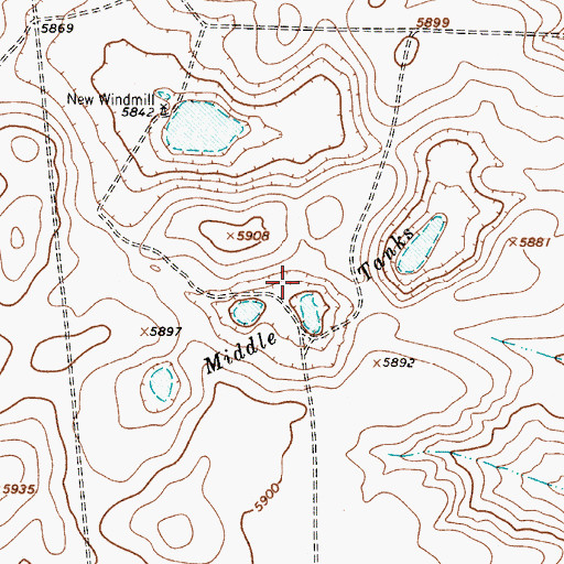 Topographic Map of Middle Tanks, NM